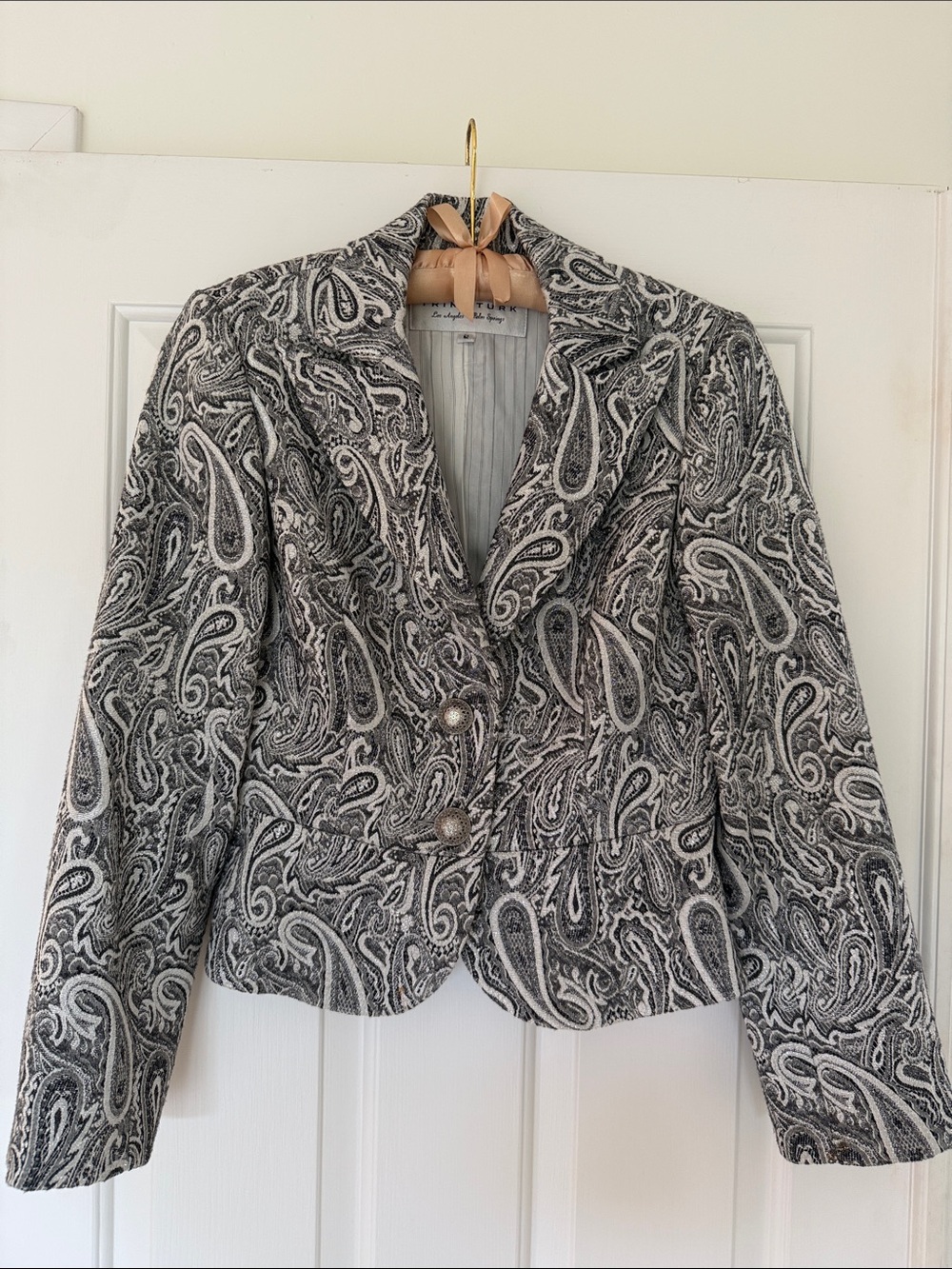 Trina Turk Women’s Black & White/Silver Paisley Lined Tailored Blazer Jacket